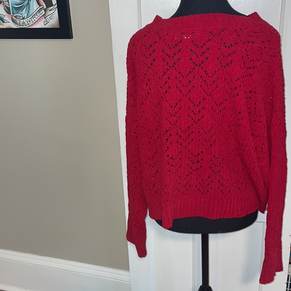 American Eagle AE RedCropped Pointelle Crew Neck Sweater XL - Picture 7 of 9
